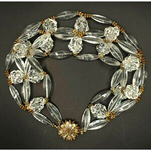 Vintage Rare Stunning Clear Faceted Lucite Beaded Necklace Goldtone Beads